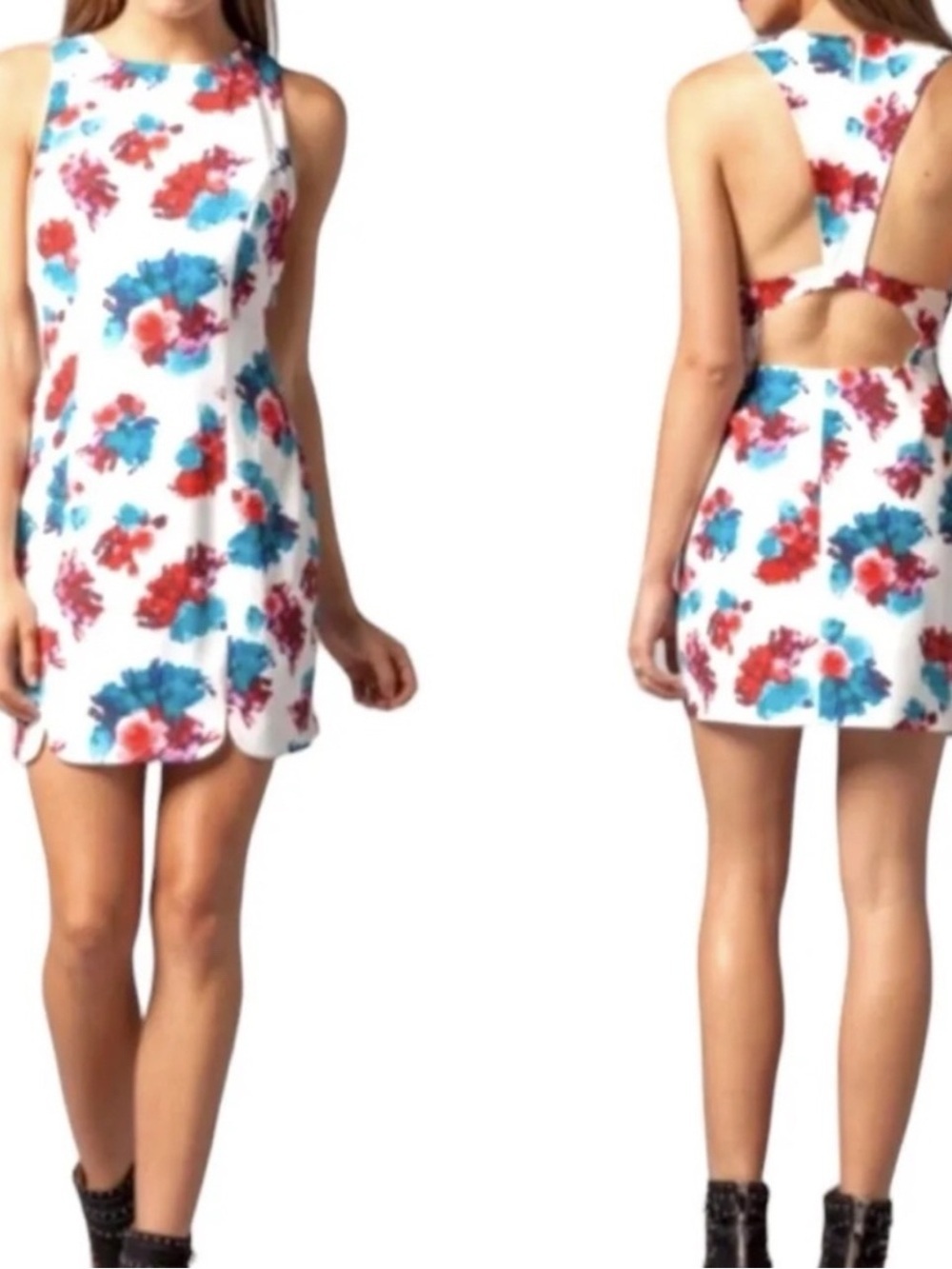 Lovers + Friends White Floral Cutout Back Mini Dress